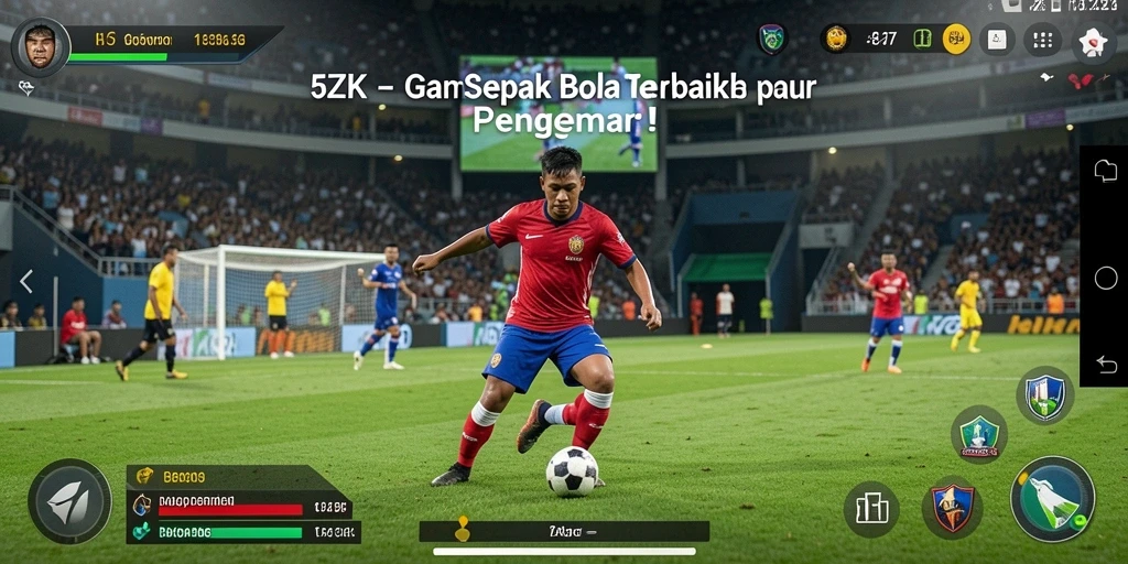 Tampilan gameplay mendebarkan di dalam pertandingan sepak bola.