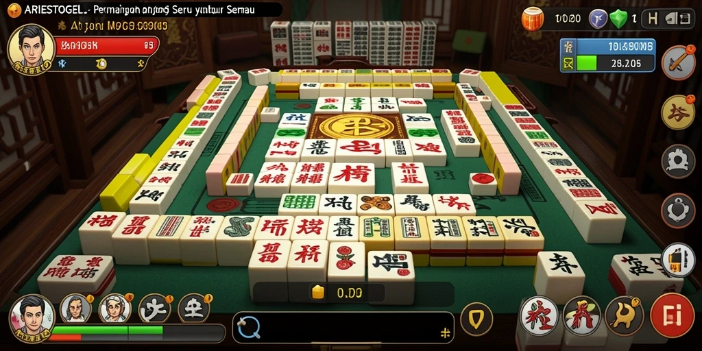 Tangkapan layar utama ARIESTOGEL menampilkan momen seru dalam permainan Mahjong.