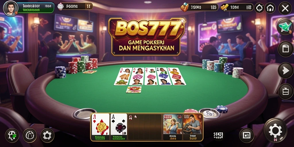Screenshot utama BOS777 menunjukkan gameplay seru Poker dengan grafis menarik.
