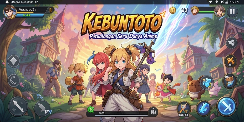 Tampilan gameplay seru dari KEBUNTOTO dengan karakter anime ikonik.